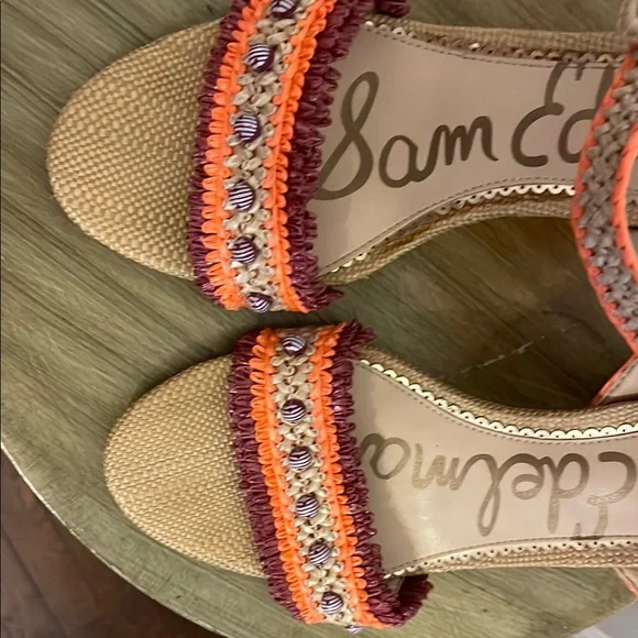Sam Edelman Rattan Heels with Vibrant Design Orange and Purple - Picture 8 of 8
